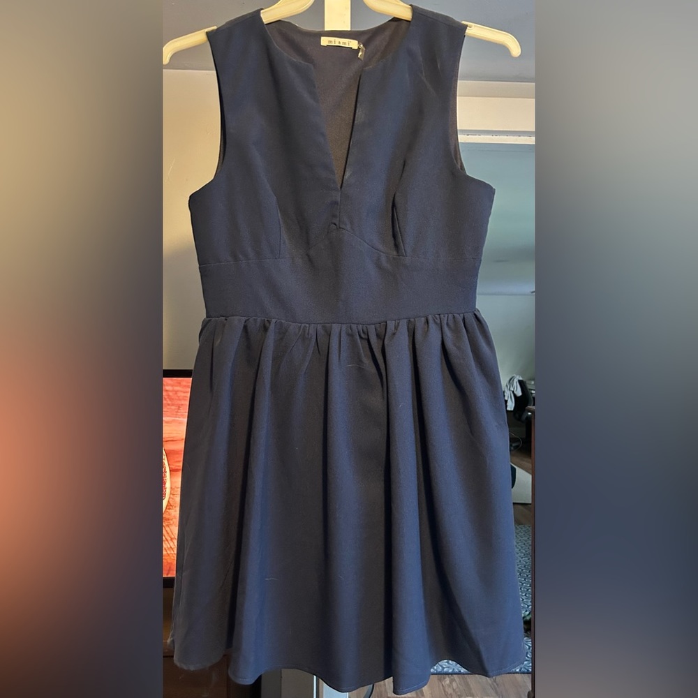 Miami Navy A-line skater V-neck dress NWOT